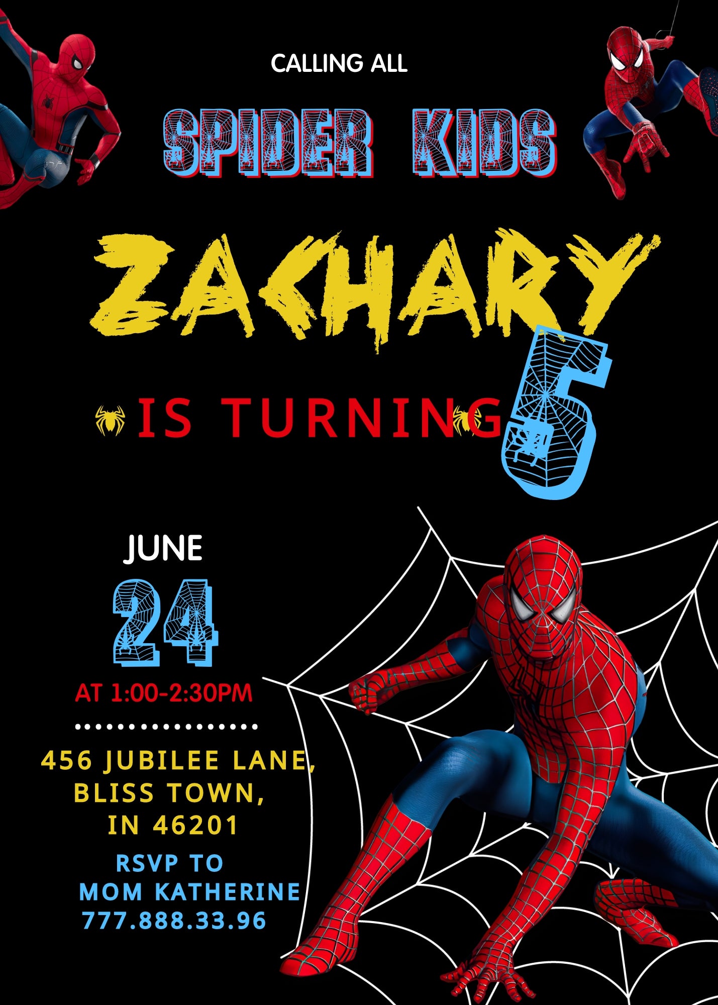 Spiderman Marvel Superhero customizable invitation template | Share or Print | boy | RK415