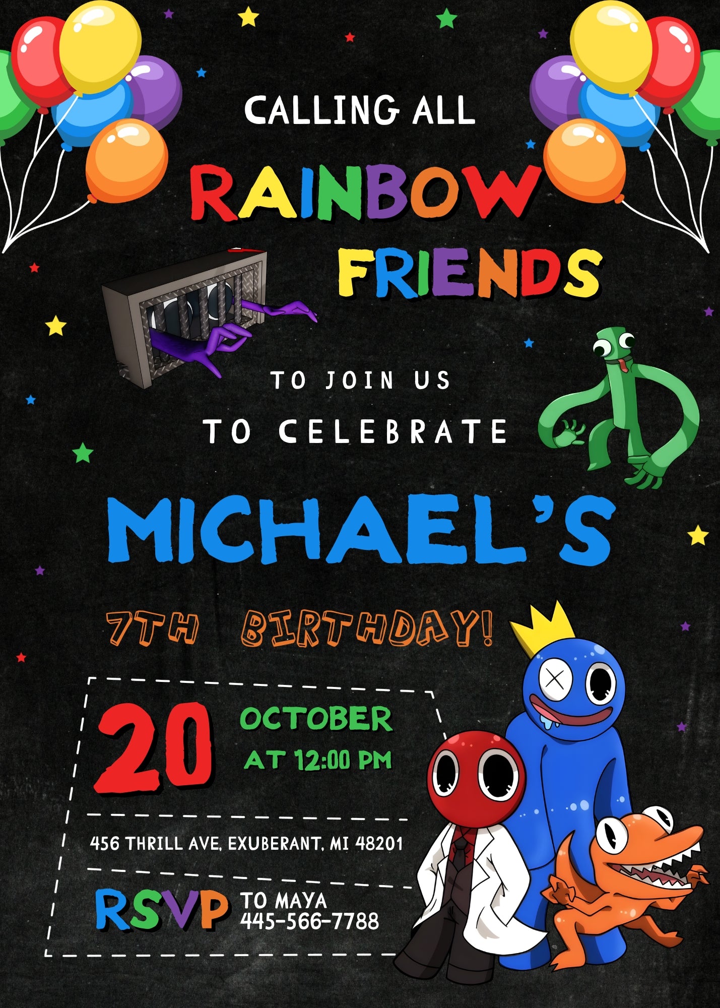 Rainbow Friends customizable invitation template | Share or Print | XB737