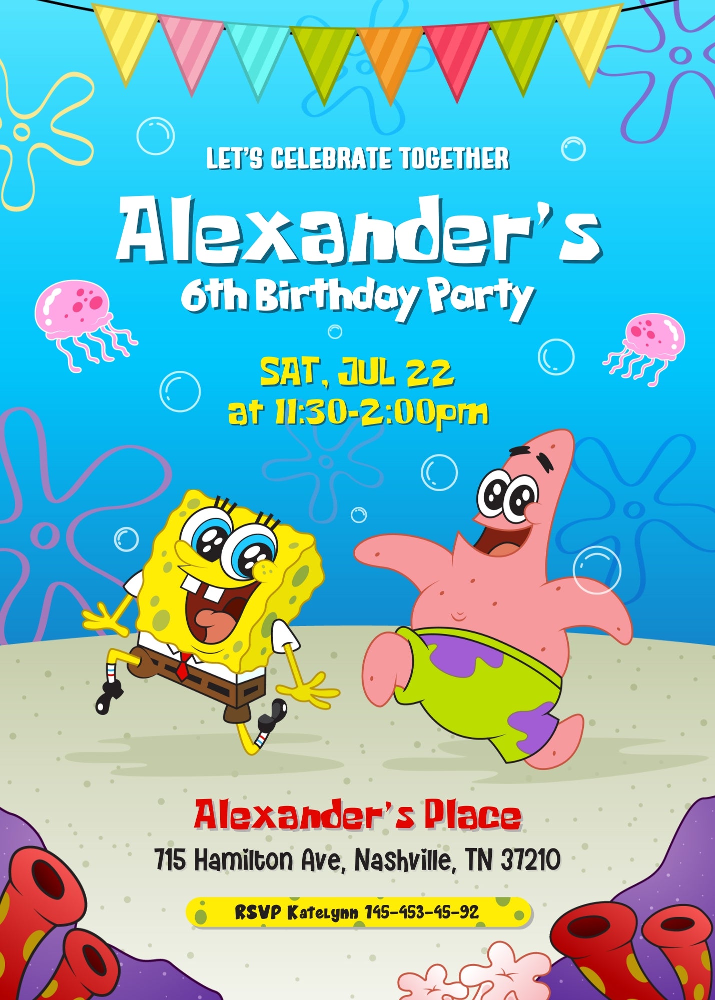 SpongeBob SquarePant customizable invitation template | Share or Print | EG717