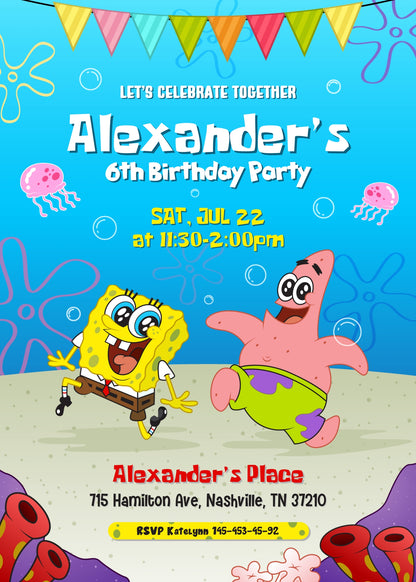 SpongeBob SquarePant customizable invitation template | Share or Print | EG717