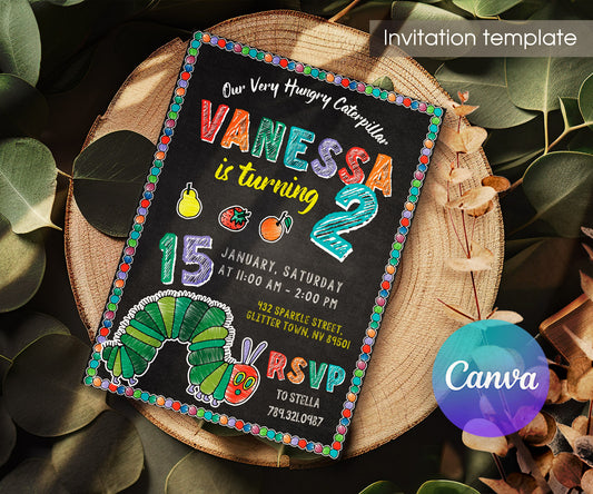 Very Hungry Caterpillar customizable invitation template | Share or Print | ZA592