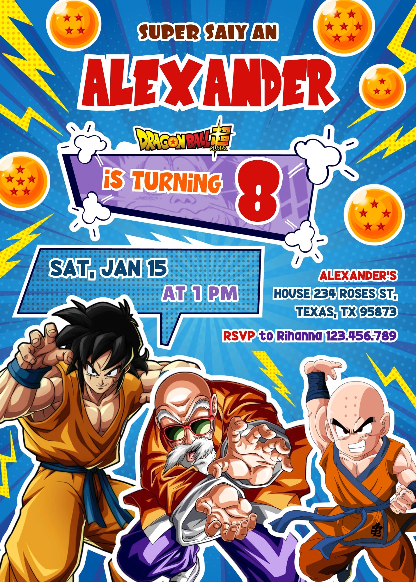 Dragon Ball Z Anime customizable invitation template | Share or Print | boy | LQ599