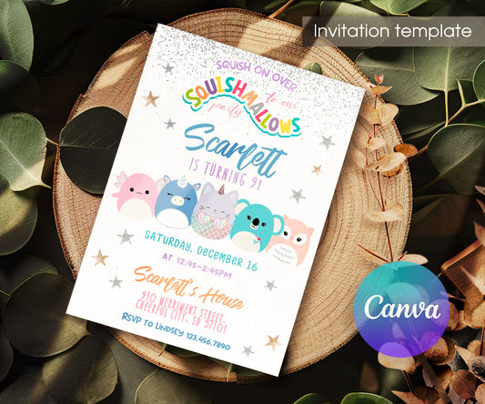 Squishmallows customizable invitation template | Share or Print | LW271