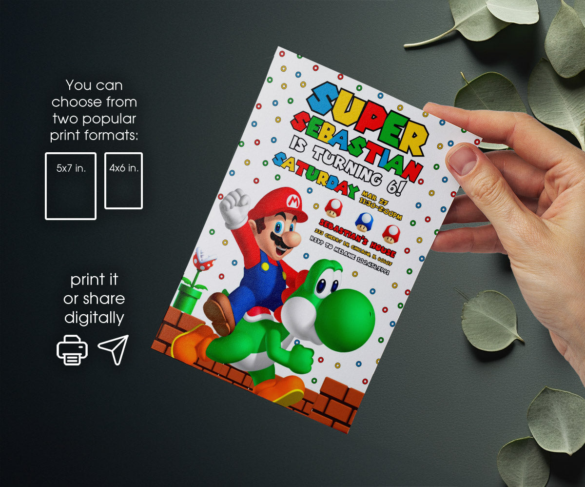 Super Mario Bros customizable invitation template | Share or Print | GV519