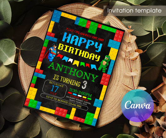 Lego Minifigures customizable invitation template | Share or Print | BX238