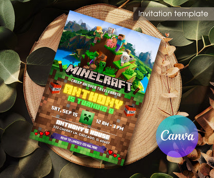 Minecraft Gamer customizable invitation template | Share or Print | WS589