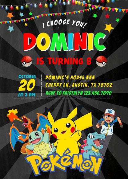 Pokemon Pikachu customizable invitation template | Share or Print | RW979