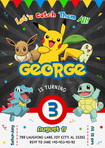 Pokemon Pikachu customizable invitation template | Share or Print | JS188