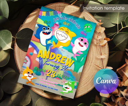 Baby Shark customizable invitation template | Share or Print | VQ165