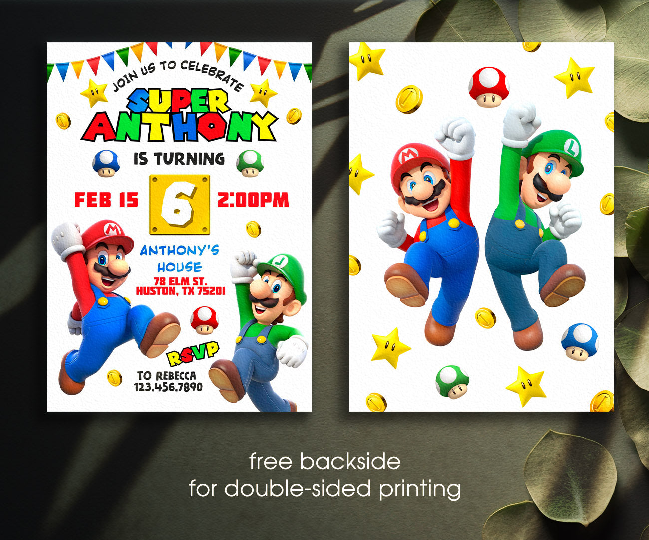 Super Mario Bros customizable invitation template | Share or Print | EB738