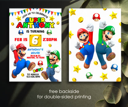 Super Mario Bros customizable invitation template | Share or Print | EB738