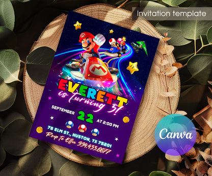 Mario Kart Gamer customizable invitation template | Share or Print | boy | GB068