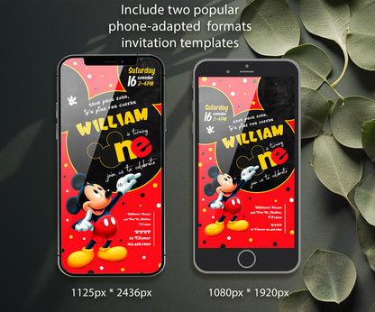 Mickey Mouse 1st Birthday customizable invitation template | Share or Print | ND898