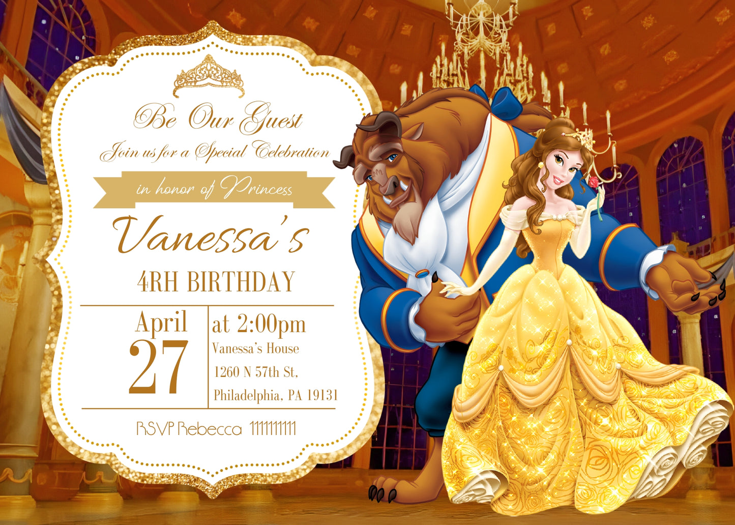 Belle Beauty And The Beast customizable invitation template | Share or Print | girl | OZ695