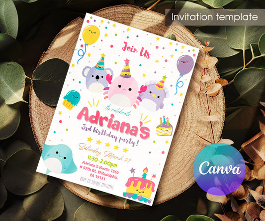 Squishmallows customizable invitation template | Share or Print | NT037