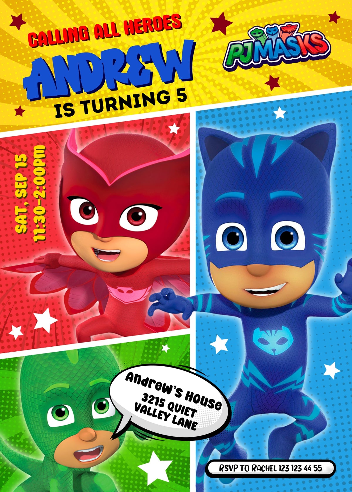 PJ Masks customizable invitation template | Share or Print | WA798