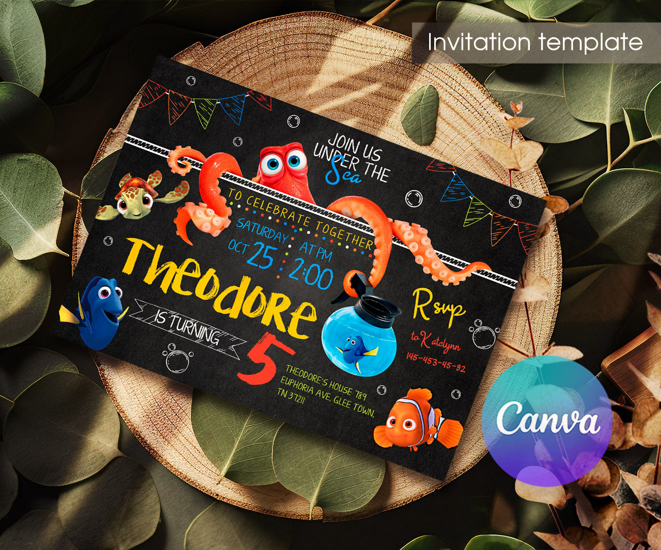 Finding Nemo customizable invitation template | Share or Print | BI546