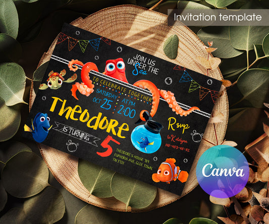 Finding Nemo customizable invitation template | Share or Print | BI546