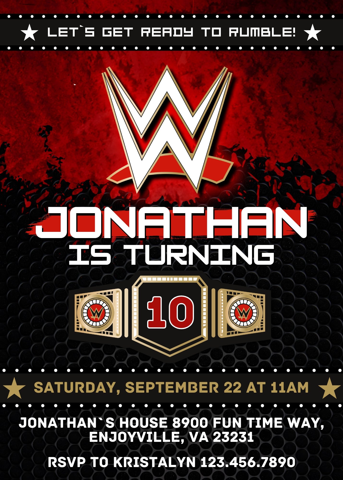 Wrestling WWE WrestleMania customizable invitation template | Share or Print | boy | KJ314