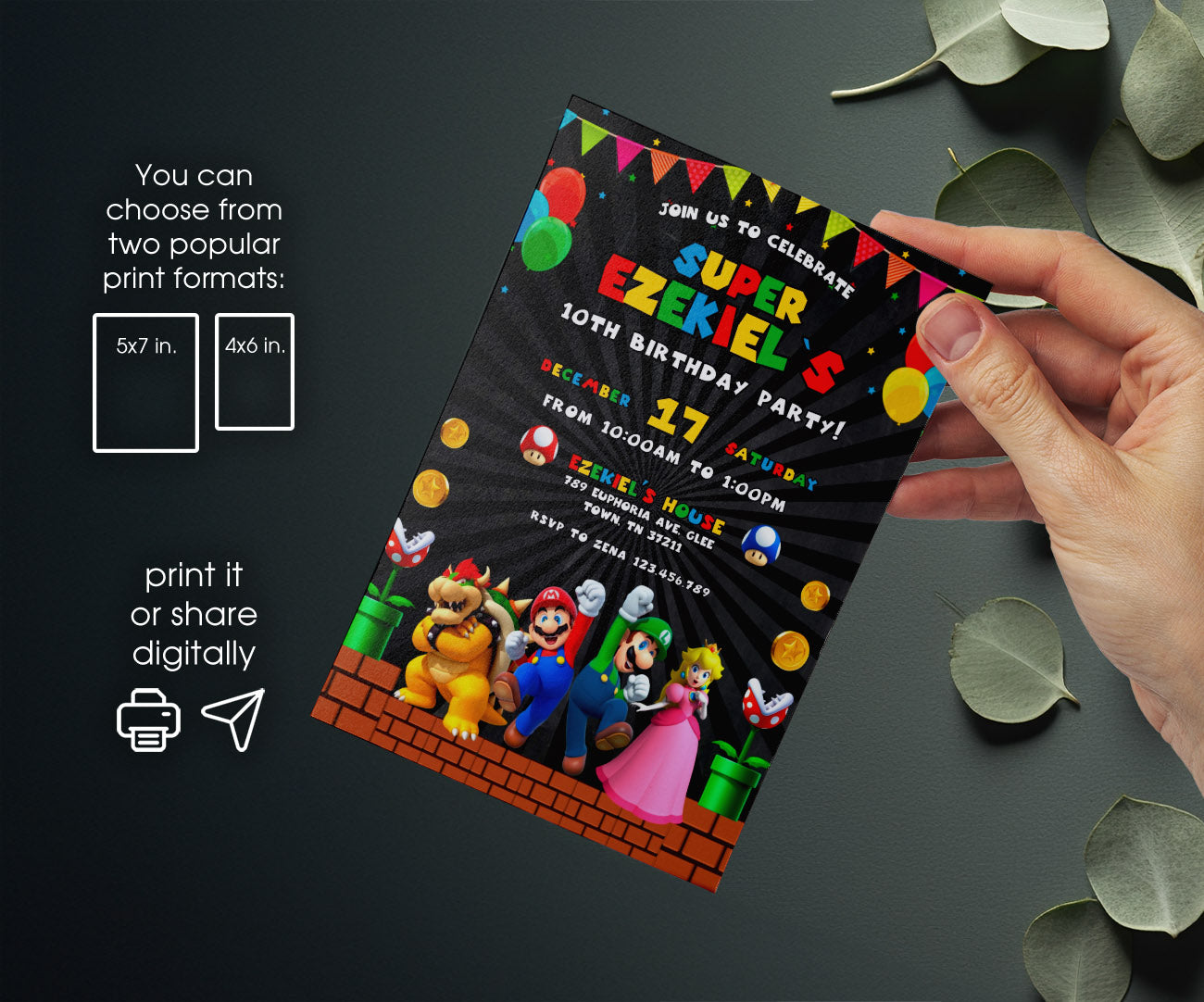 Super Mario Bros customizable invitation template | Share or Print | NA772