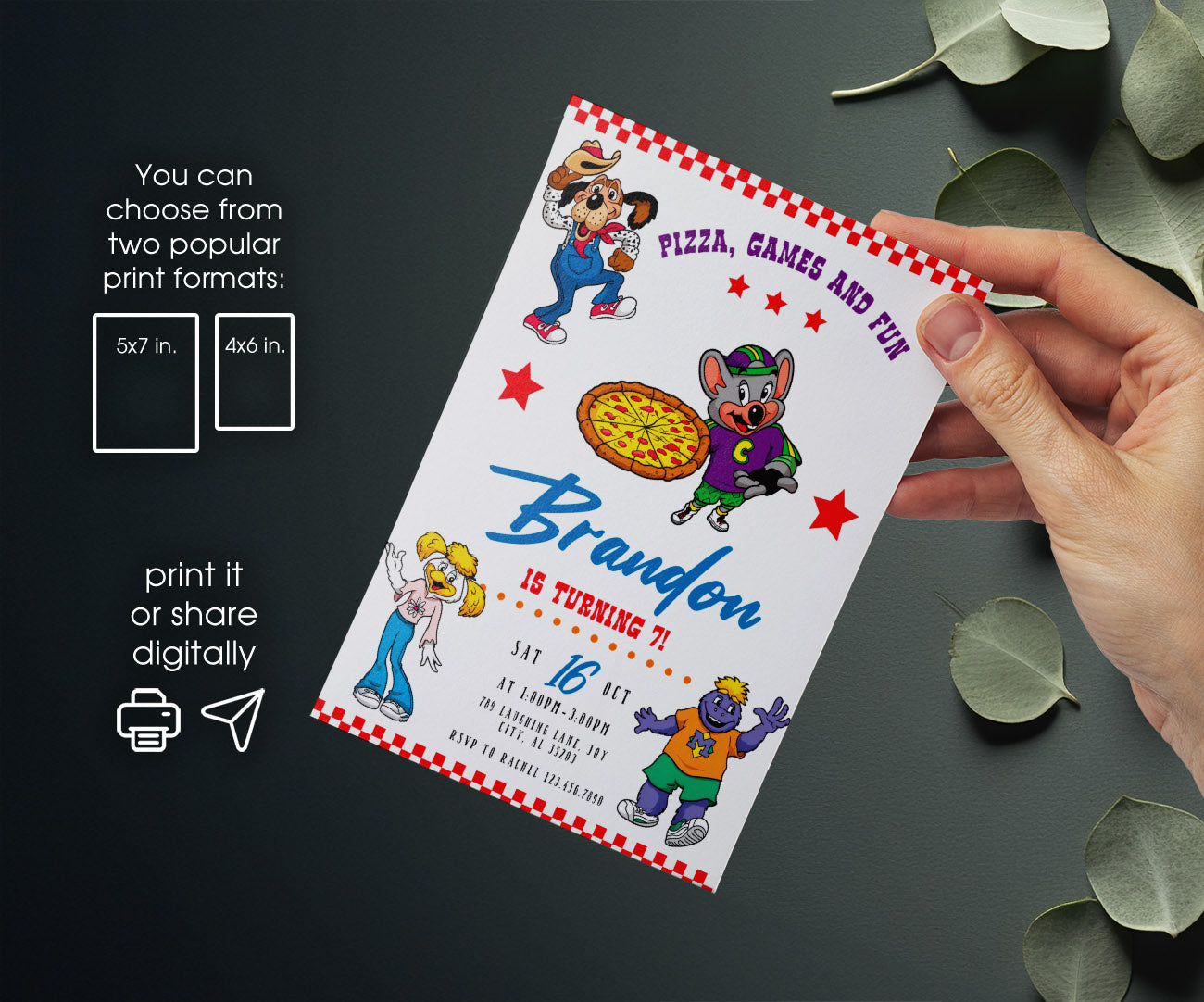 Chuck E. Cheese customizable invitation template | Share or Print | BU586