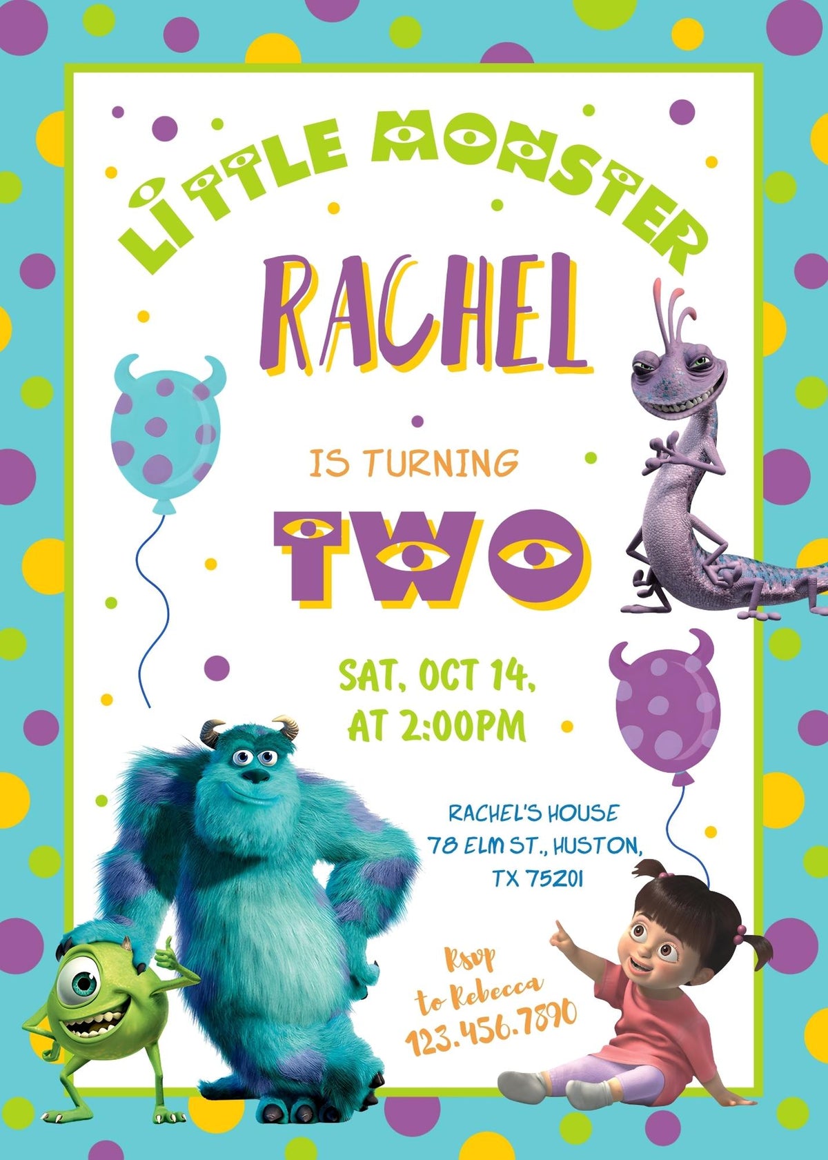 Monsters, Inc. customizable invitation template | Share or Print | CA110