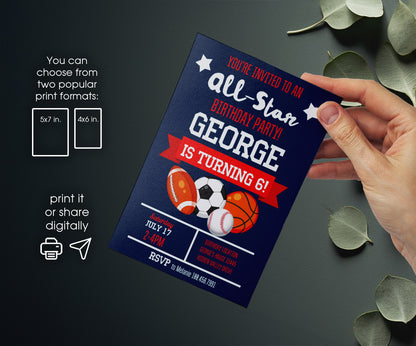 Sport Football Basketball Baseball customizable invitation template | Share or Print | boy | NE930