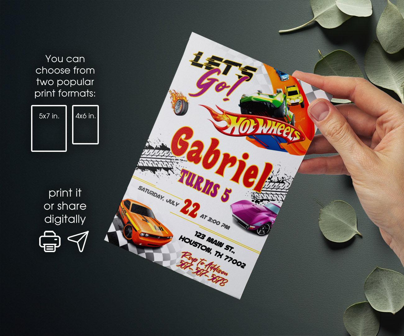Hot Wheels Racing customizable invitation template | Share or Print | boy | LC748