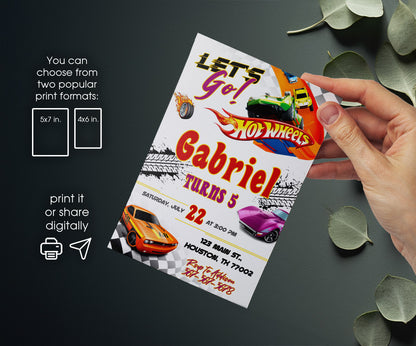 Hot Wheels Racing customizable invitation template | Share or Print | boy | LC748