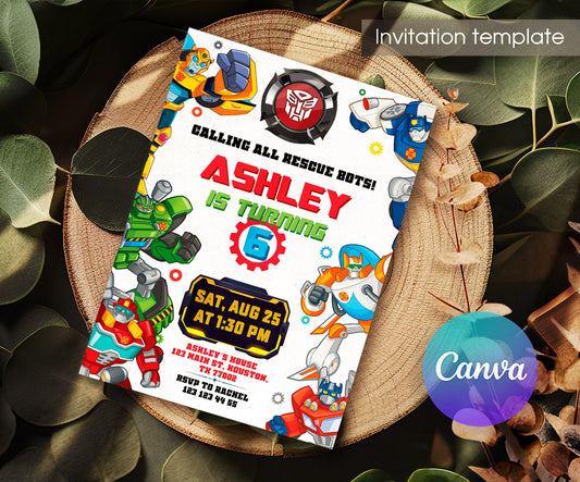 Transformers Rescue Bots customizable invitation template | Share or Print | boy | IC420