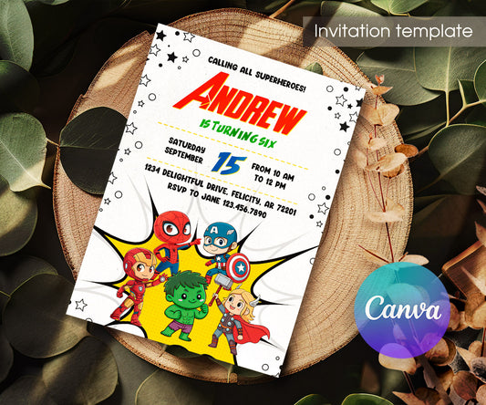 Avengers Marvel Superhero customizable invitation template | Share or Print | boy | QN287