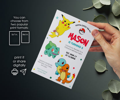 Pokemon Pikachu customizable invitation template | Share or Print | LW625