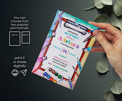 Art Party customizable invitation template | Share or Print | girl | UX925