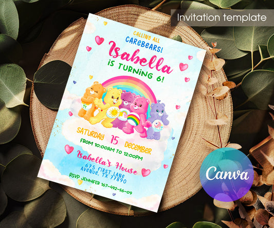 Care Bears customizable invitation template | Share or Print | TQ895