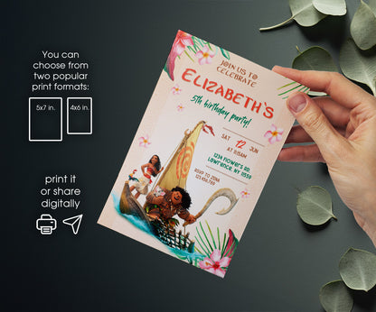 Moana Princess customizable invitation template | Share or Print | girl | KN644