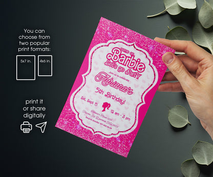 Barbie Pink customizable invitation template | Share or Print | girl | RU663