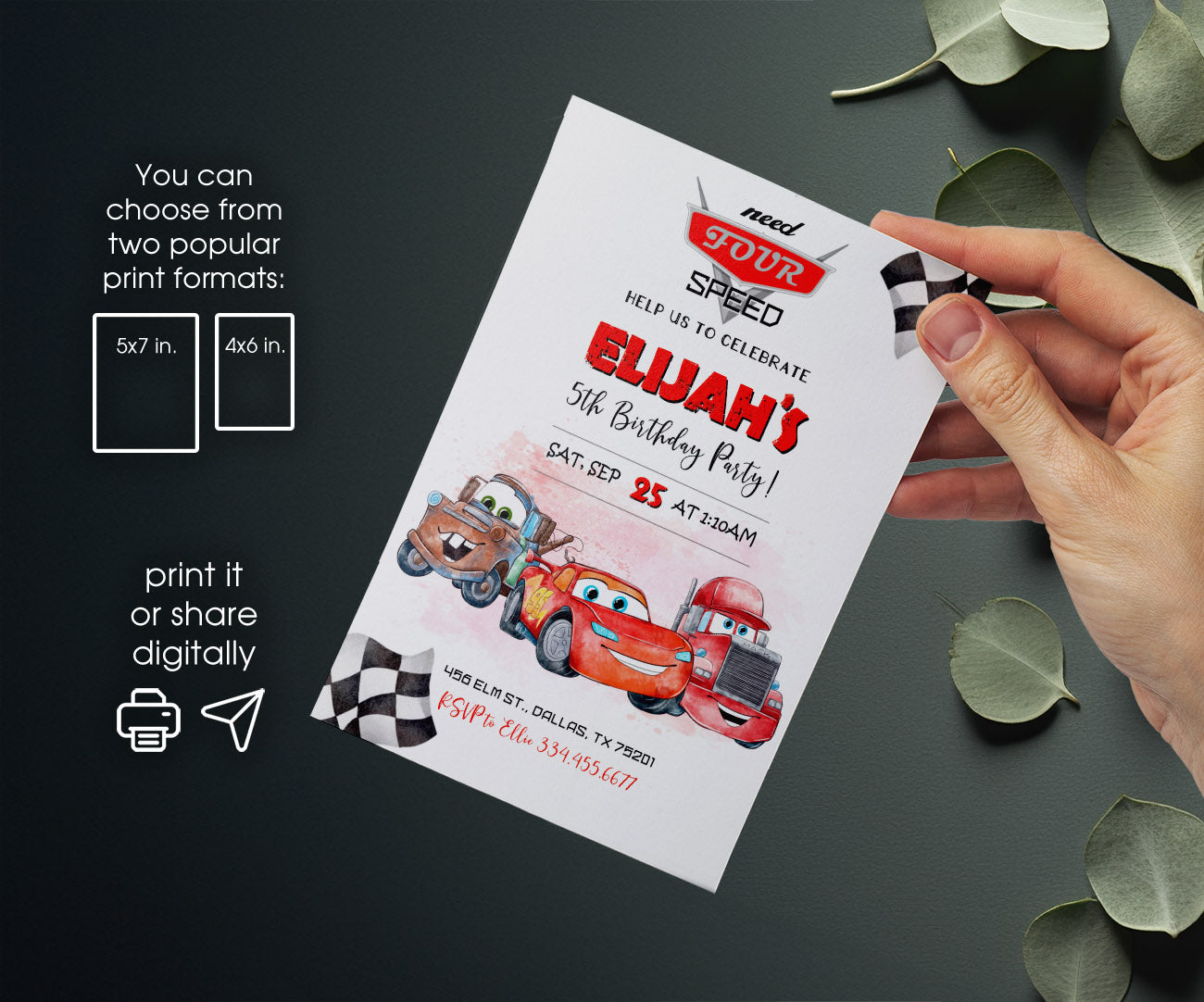 Cars Lightning Mcqueen Four customizable invitation template | Share or Print | boy | ZN995