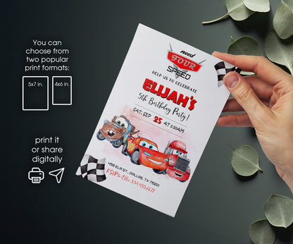 Cars Lightning Mcqueen Four customizable invitation template | Share or Print | boy | ZN995