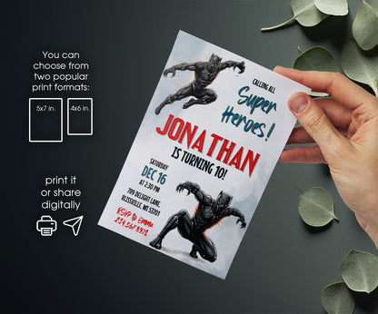 Black Panther Superhero Marvel customizable invitation template | Share or Print | boy | MW345