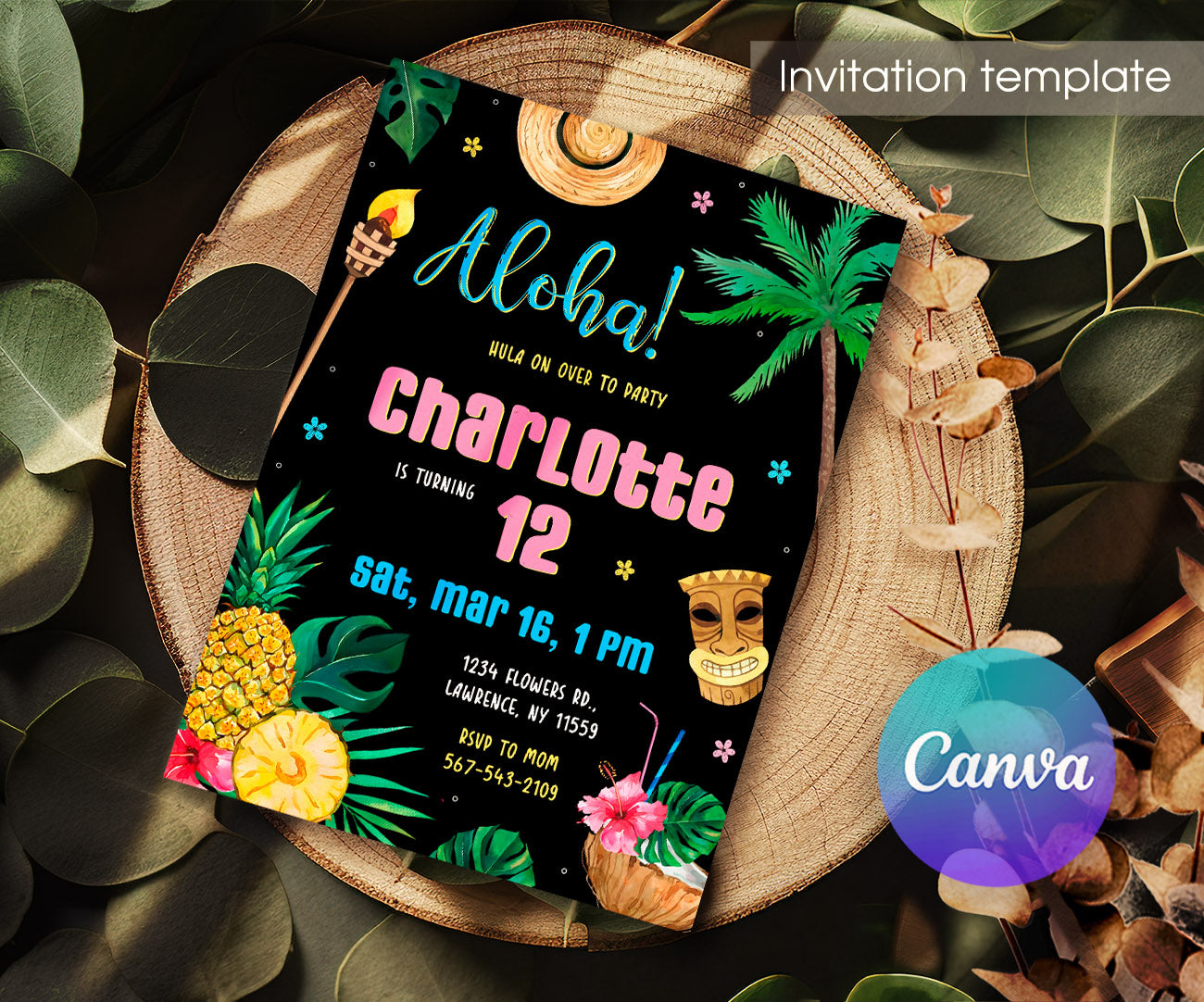 Aloha Luau Party customizable invitation template | Share or Print | girl | MB527