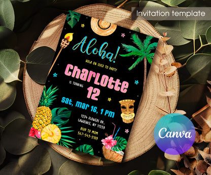 Aloha Luau Party customizable invitation template | Share or Print | girl | MB527