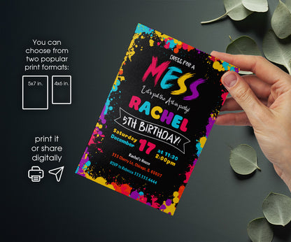 Art Dress For A Mess customizable invitation template | Share or Print | girl | QF108