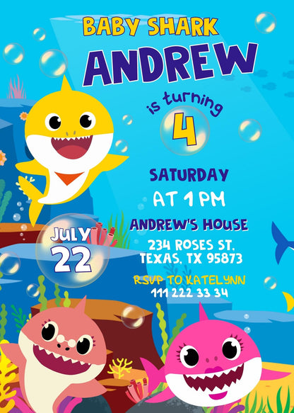 Baby Shark customizable invitation template | Share or Print | VN943