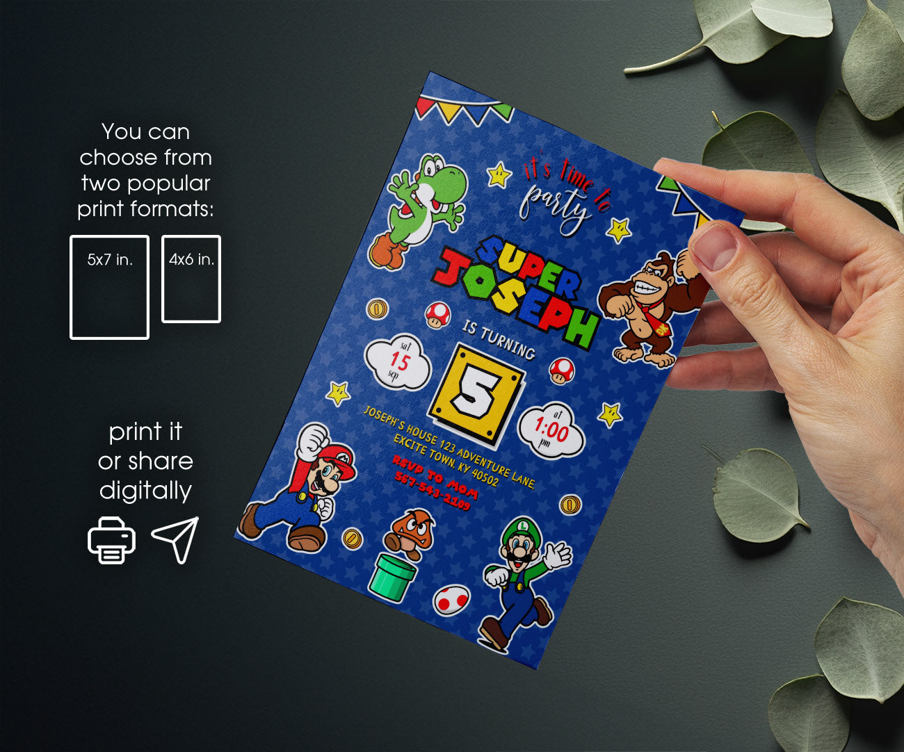 Super Mario Bros customizable invitation template | Share or Print | NX271