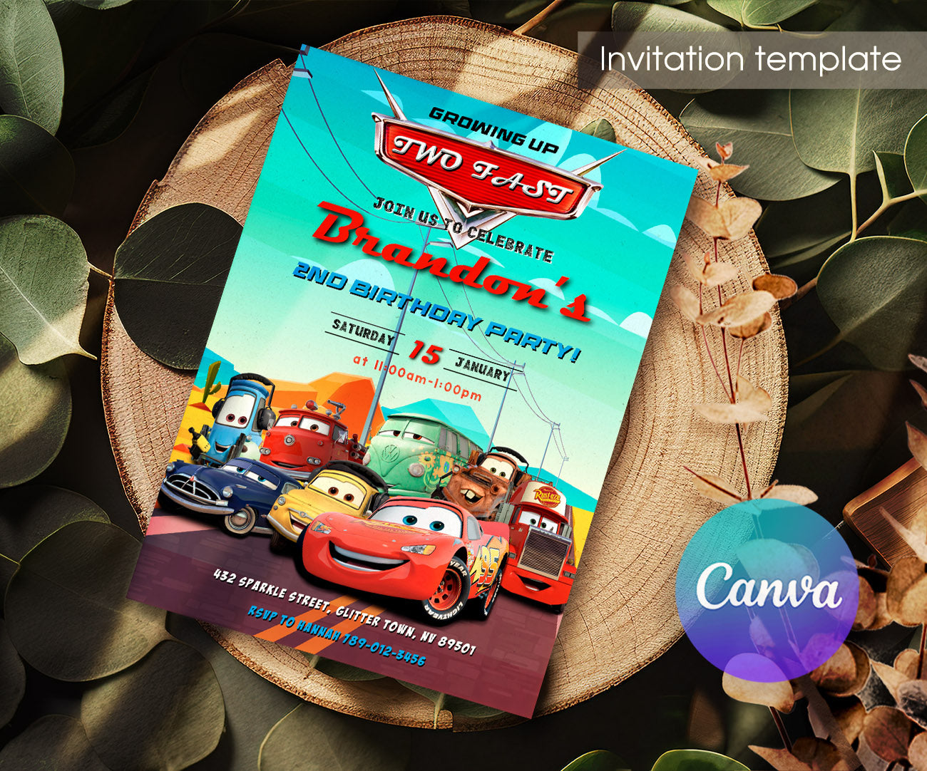 Cars Lightning Mcqueen Two customizable invitation template | Share or Print | boy | TA194