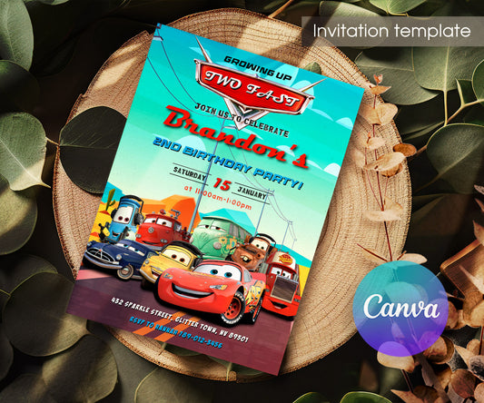 Cars Lightning Mcqueen Two customizable invitation template | Share or Print | boy | TA194