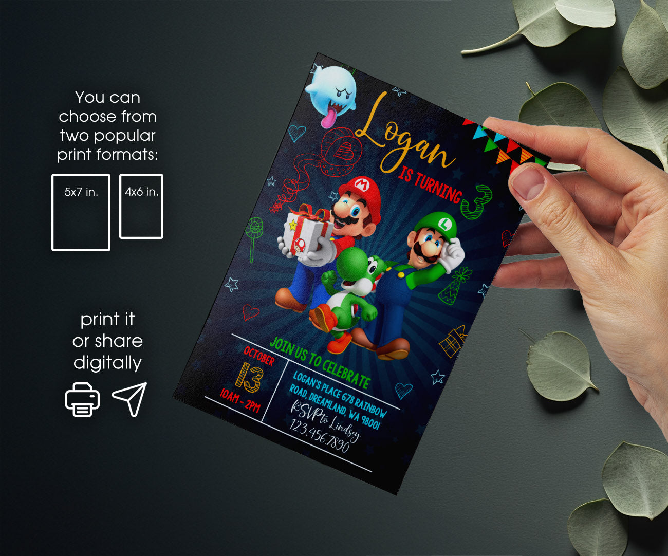 Super Mario Bros customizable invitation template | Share or Print | RU236