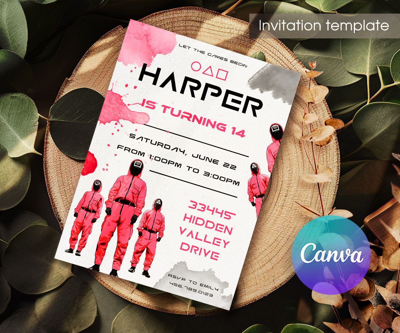 Squid Game customizable invitation template | Share or Print | MG113
