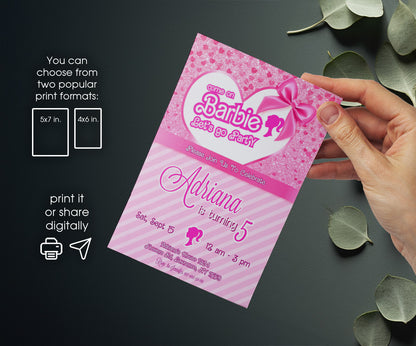 Barbie Pink customizable invitation template | Share or Print | girl | VR814