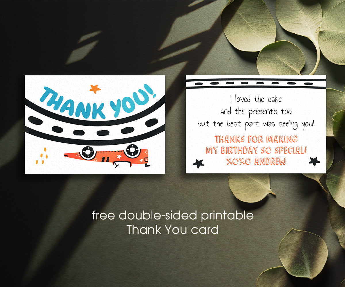 Race Car 2nd Bday Watercolor customizable invitation template | Share or Print | boy | IP305